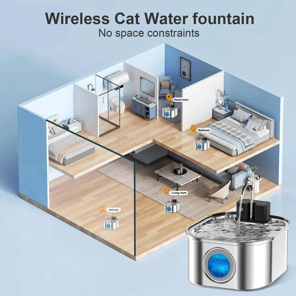 Wireless Stainless Steel Cat Water Fountain